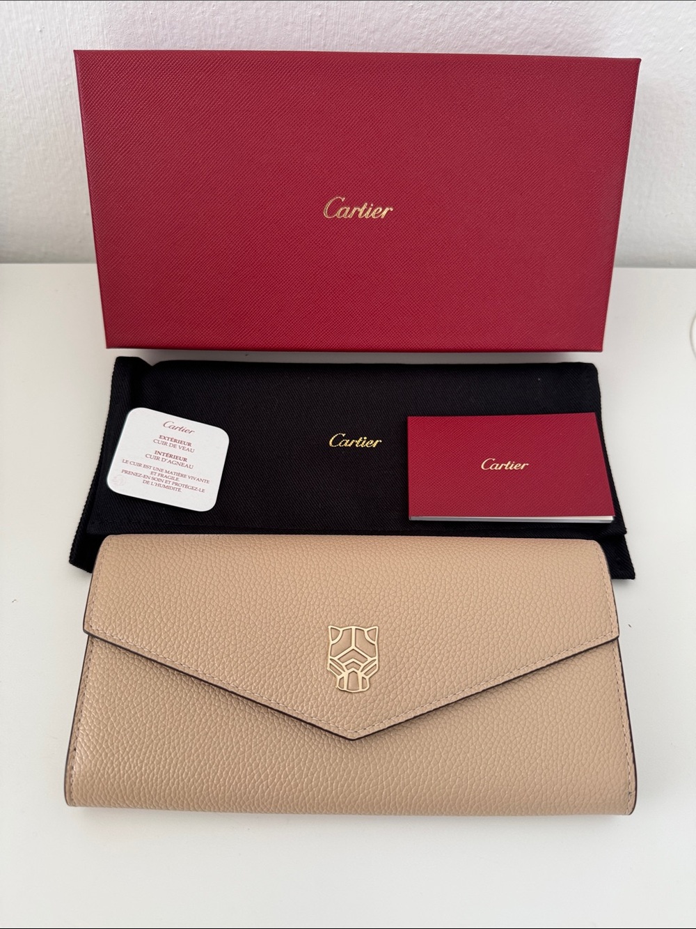 Cartier Panthere Graphique Flap International Wallet, Beige Leather, CRL3002311
